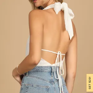 Lulus White Crinkled Tie-Back Surplice Bodysuit thumbnail 2
