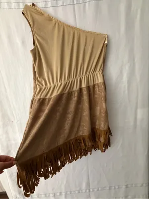 Women’s Size M One Shoulder Fringe Suede Mini Dress Western Boho Tan (A650) thumbnail 10