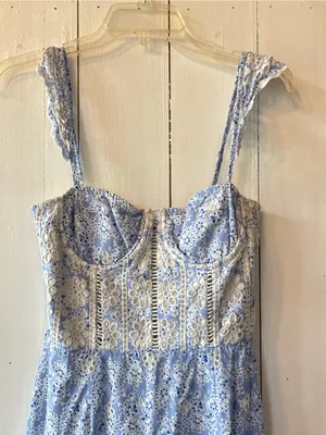 Karina Grimaldi Light Blue Eyelet Corset Midi Dress small thumbnail 3