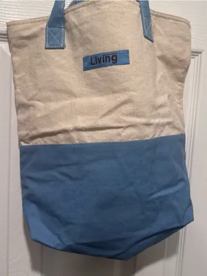 Martha Stewart Living Canvas Tote Bag Blue Cream Coastal Beach Market Bag thumbnail 1