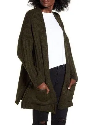 TopShop Green Oversized Open Front Knit Cardigan Size S thumbnail 1