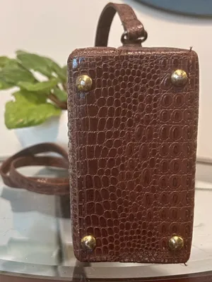 ACCESS Vintage Brown Crocodile Embossed Structured Satchel Shoulder Bag Purse thumbnail 4