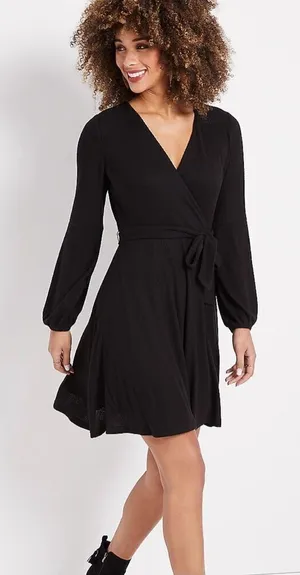Maurices Black Ribbed Long Sleeve Mini Dress Size Large thumbnail 1