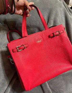 Kate Spade New York Red Pebbled Satchel Bag with Buckle, Gold Hardware thumbnail 4