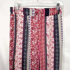 New Directions Small Capri Pants Patchwork Red Floral Striped Wide Palazzo 852 thumbnail 3
