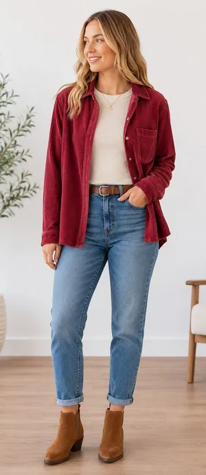 LL Bean Red Corduroy Shirt Jacket Shacket Womens S Casual Classic Cotton Fall thumbnail 1