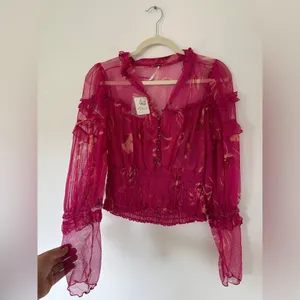Free People Time For Shine Smocked Mesh Top In Purple Combo thumbnail 9