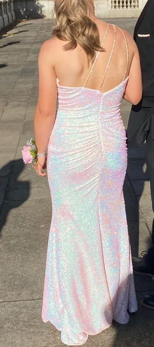 One Shoulder Sequin Prom Dress Pink thumbnail 3