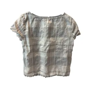 Eileen Fisher Short Sleeve Organic Cotton Blend Top Gray Plaid Size Medium thumbnail 2