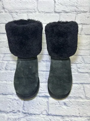 UGG Boots Womens 9.5 Classic Tall Shearling Winter Black Suede Leather Fur thumbnail 3