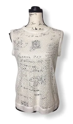 Zara White Sleeveless Textured Sheer Blouse | Size S thumbnail 1