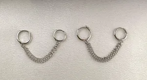 Double Piercing Dangle Chain Earrings for Women Silver thumbnail 3