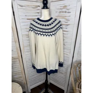 AMOUR VERT Women's XL Whistler Nordic Fair Isle Ribbed Knit Sweater Navy Cream thumbnail 3