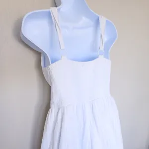 American Eagle Romper Womens Medium White Cotton Grid Smocked Back Summer V-Neck thumbnail 4