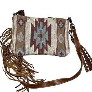 Myra Bag Brown Hand Tooled Tassels Crossbody Handbag Clutch Purse thumbnail 4