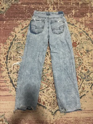 American Eagle, super high-rise, baggy, wide legged, distressed jeans size 0 regular thumbnail 2