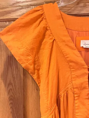 Reneé Flutter-Sleeve Linen Button-Front Midi Dress Pockets Orange Size Medium thumbnail 11