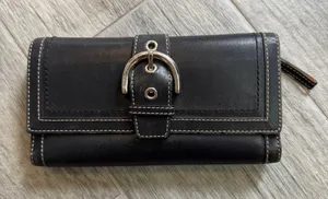 Y2K Coach Wallet Black Leather Soho Hampton Trifold Large Buckle thumbnail 1