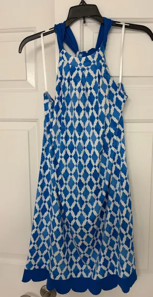 Mud Pie blue design dress with halter tie thumbnail 1