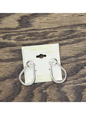 NWT Ear Sense Womens Fashion Elongated U Hoop Earrings Silver Gray 1.25" thumbnail 3