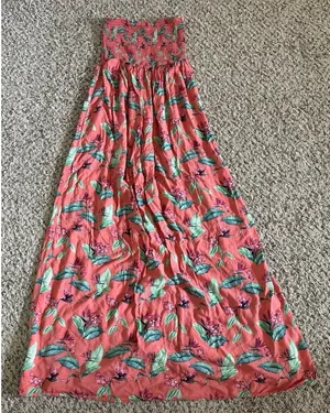 Forever 21 strapless coral green tropical floral‎ print maxi dress Size Small thumbnail 1