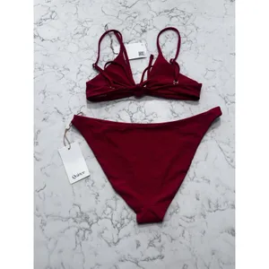 NWT Quince Cherry Red Knot Bikini Top & Italian Low Rise Bottom Set Size Small thumbnail 2