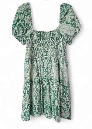 House Of Harlow 1960 Puff Sleeve Hook & Eye Linen Blend Mini Dress M Ivory/Green thumbnail 5