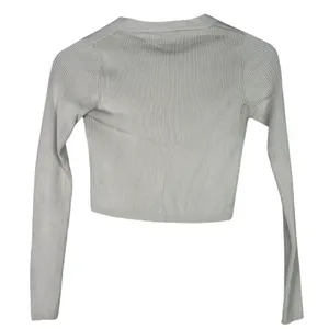 Zara Cropped V Neck Long Sleeve Fitted Ribbed Knit Button Down Sweater XS Beige thumbnail 13