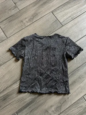 Metallic Black Short Sleeve Ruffle thumbnail 3