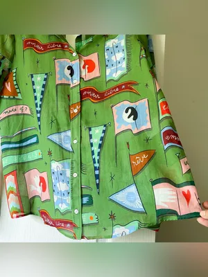 Sézane x Pangea Pierro Shirt Flag Print Green 36 NWT thumbnail 4