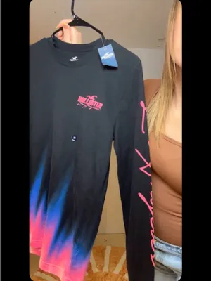 Hollister Black Long Sleeve Tee with Pink & Blue Dip-Dye thumbnail 5