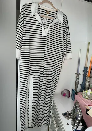 NWT FREE PEOPLE Jackson Rugby Midi Dress - Ivory Combo $98 MSRP thumbnail 3