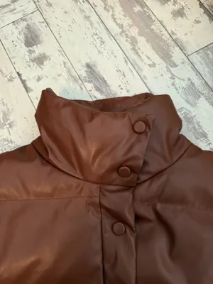 Shein Faux Leather Puffer Brown Coat thumbnail 5