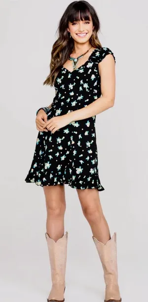 FREE PEOPLE WOMENS LIKE A LADY SLEEVELESS PRINTED MINI DRESS, BLACK, Medium NWT thumbnail 1