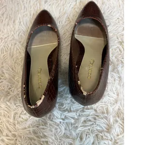 Vintage Cobizi Brown Croc Embossed Pointed Toe Heels Womens‎ Size 7.5 Medium thumbnail 5