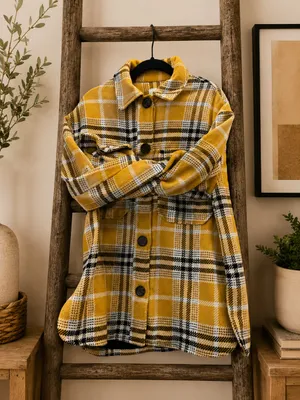 Bershka Mustard Plaid Oversized Overshirt Jacket XS/S thumbnail 4