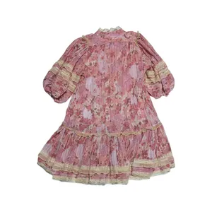 Beulah Pink Lace Ruffle Mini Dress Puff Sleeve Coquette Kawaii Womens Small thumbnail 2