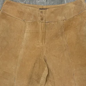 VTG Y2K Metrostyle Tan Suede Leather Patchwork Flare Pants 14 Boho Western Moto thumbnail 3