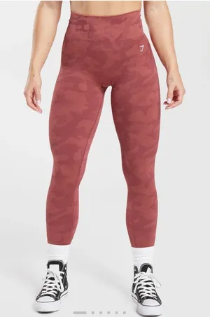 Gymshark Adapt Camo Seamless Leggings High Waisted Burgundy Red Tights M/L thumbnail 1