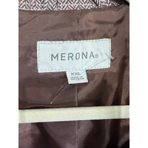 Merona Jacket Belted Herringbone Wool Blend Women's XXL Brown Tweed Workwear thumbnail 3