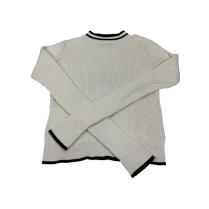 Aeropostale Ribbed Sweater Cream Black Trim Cropped Preppy‎ Minimalist Size L thumbnail 2