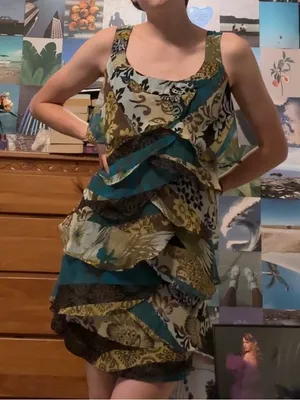 Dressbarn Floral Tiered Dress in Teal, Olive & Black thumbnail 1