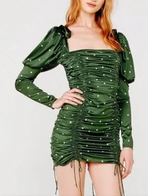For Love & Lemons Davies Green Polka Dot Puff Sleeve Ruffle Mini Dress Size XS thumbnail 1