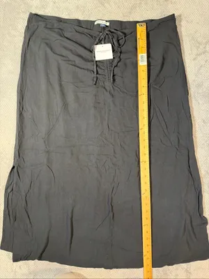 American Eagle Black Maxi Skirt XXL NEW Ruched Tie Front Side Slits Goth Boho thumbnail 7