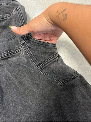 Edikted Black Wide Leg Carpenter Jeans with Front Patch Pockets thumbnail 4