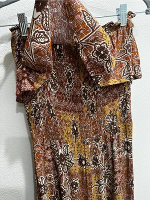 ILLA ILLA Rust and Cream Floral Smocked Jumpsuit Size Small thumbnail 9
