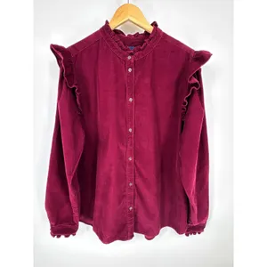 Gap Corduroy Ruffle Shirt Womens XL Tall Burgundy Long Sleeve Button Up thumbnail 2