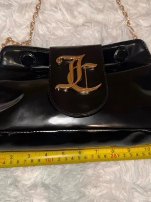 Juicy Couture Black Overstated Patent Leather Gold Monogram chain purse bag y2k thumbnail 7