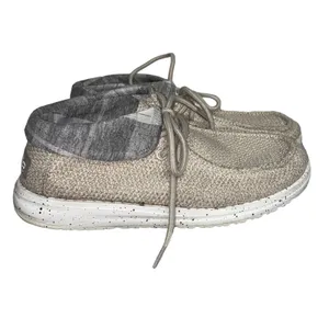 Hey Dude Britt Shoes Womens 7 Beige Plaid Slip On Comfort Loafers‎ Casual thumbnail 3
