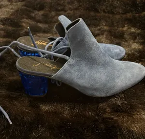 Free People Blue Suede Lucite Heels Sparkler Wrap Mules Shoes 41 10.5 thumbnail 1